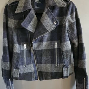 American Eagle Outfitters S/P moto style wool-blend plaid coat